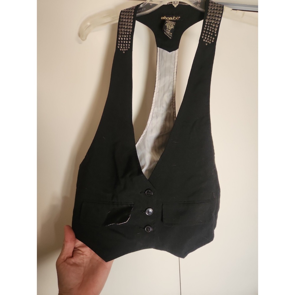 Vtg. Urbanvibe Black Studded Halter Vest with Buttons size S
